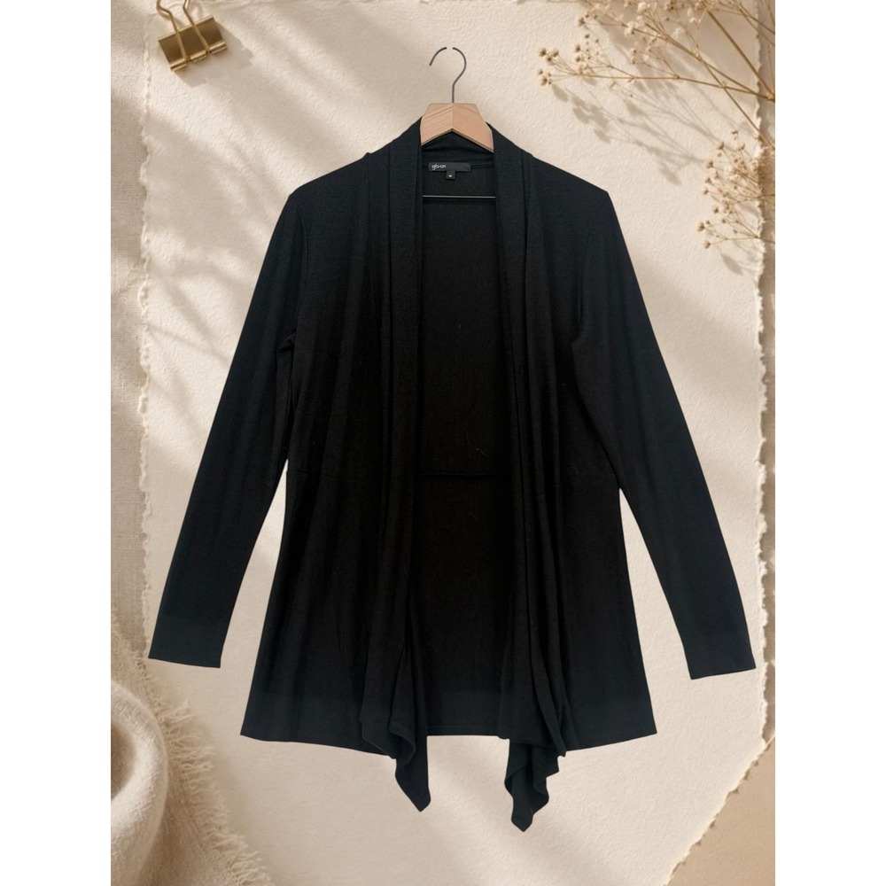 Gibson Open Front Draped Lightweight Knit Cardigan Black Size M